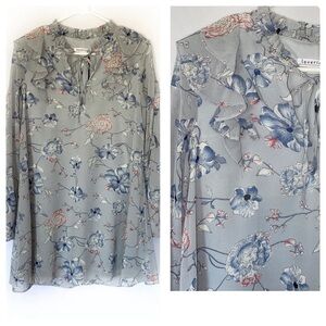 𝅺LOVERICHE Size Small Floral Ruffled Dress Sheer Long Sleeves New No Tags